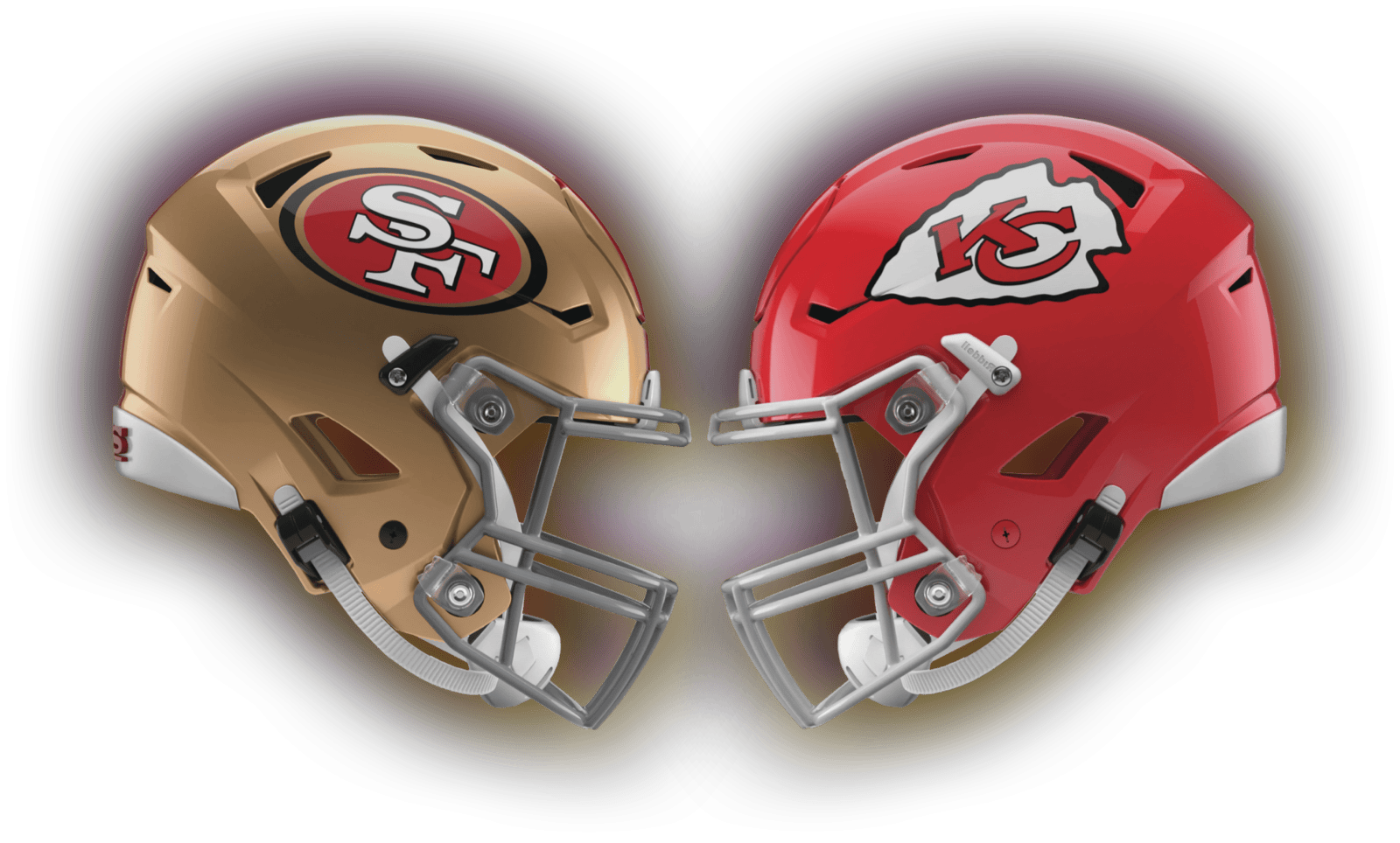 49ers and Chiefs helmets